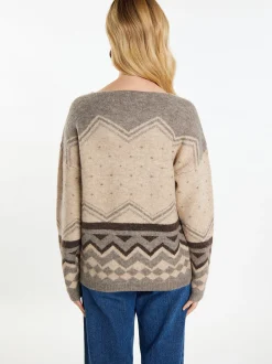 Usha Damen Pullover in beige - Ausschnitt: V-Ausschnitt