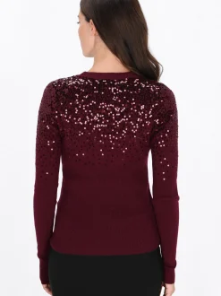 Usha Damen Pullover in bordeaux - Ausschnitt: Rundhals