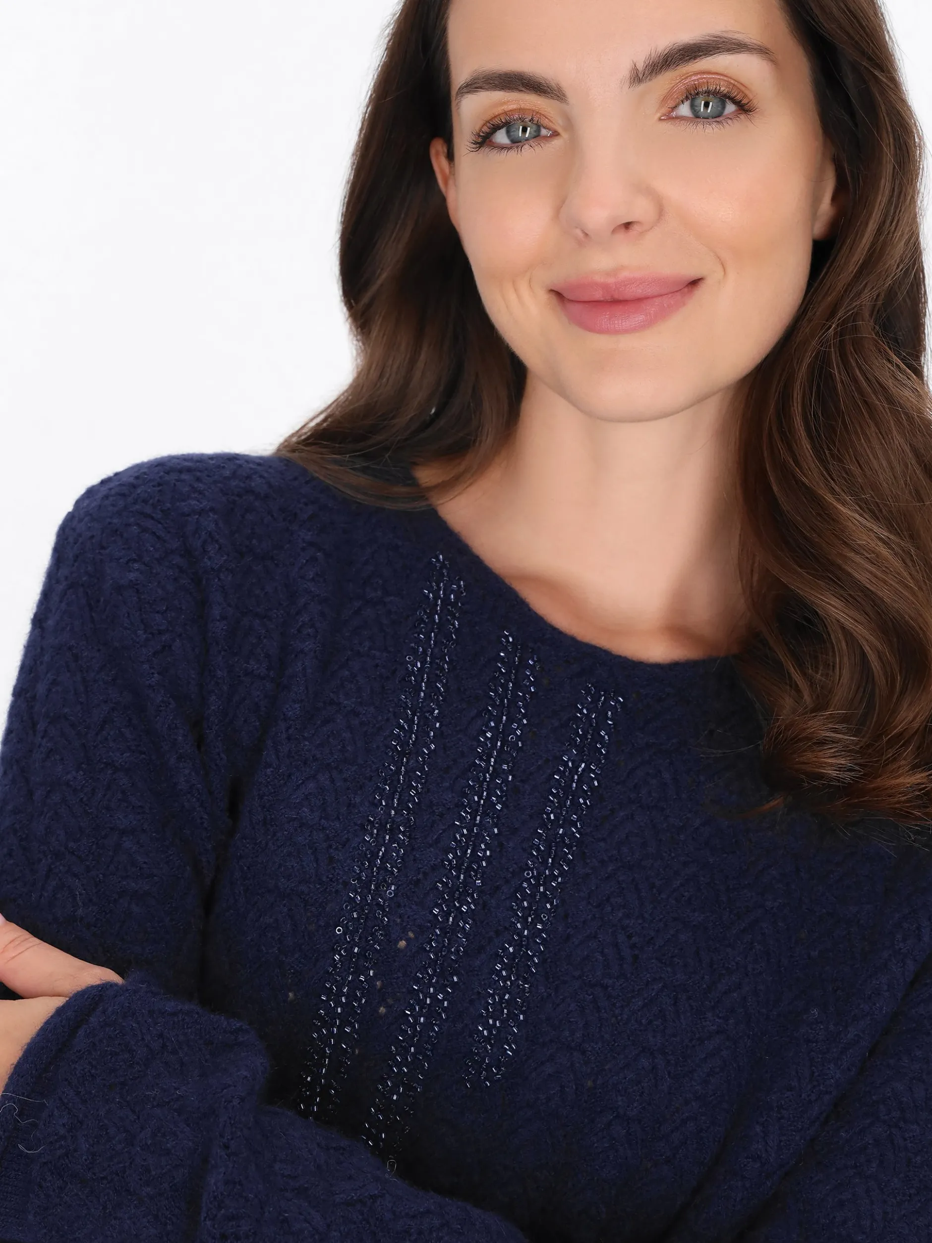 Usha Damen Pullover in marine - Ausschnitt: Rundhals