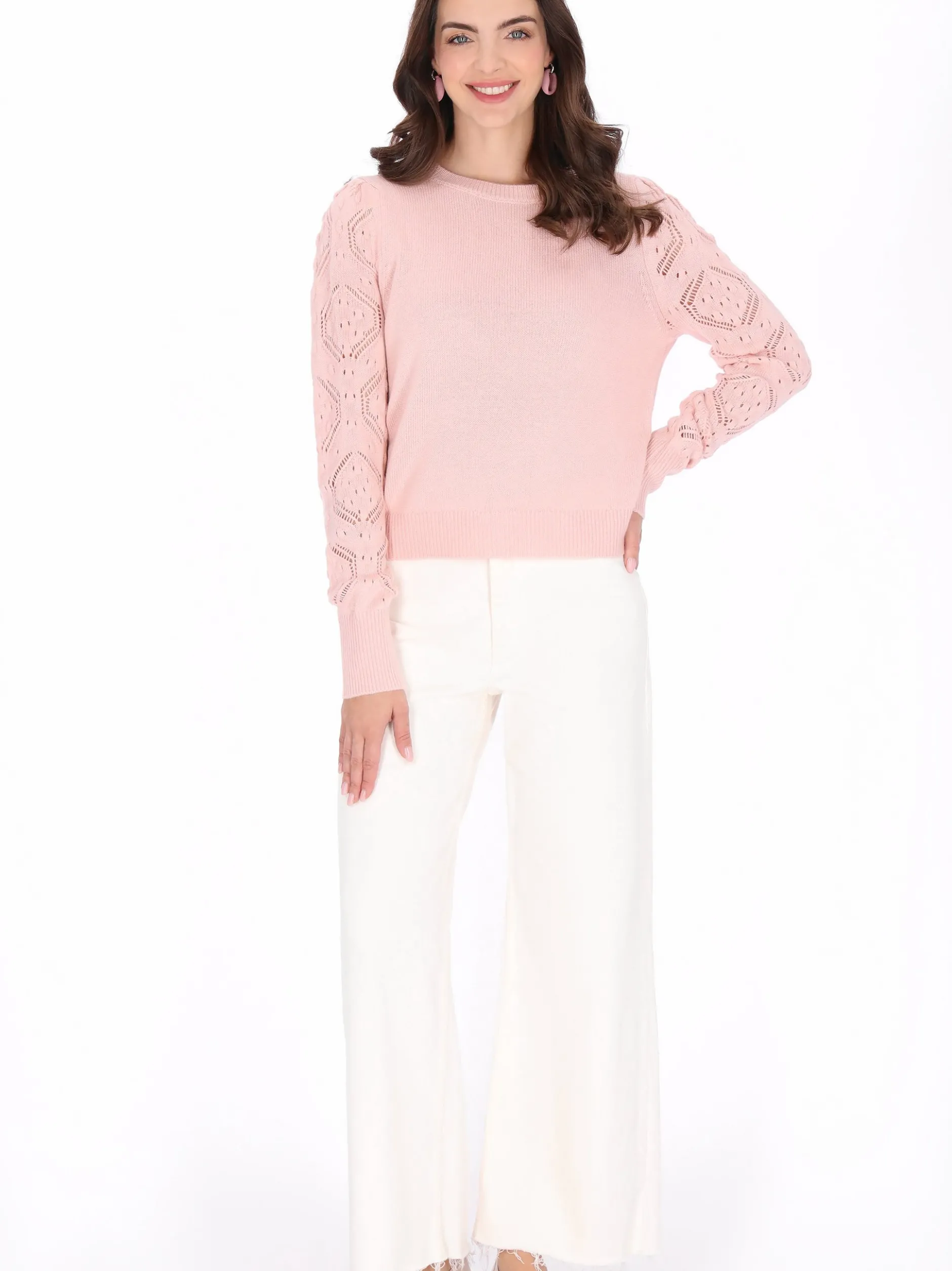 Usha Damen Pullover in rosa - Ausschnitt: Rundhals