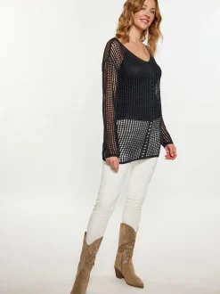 Usha Damen Pullover in schwarz - Ausschnitt: U-Boot