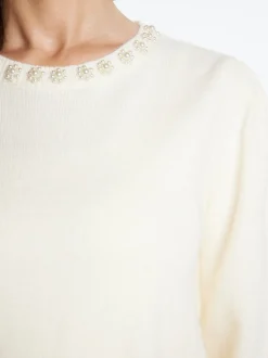 Usha Damen Pullover mit Perlen in weiß