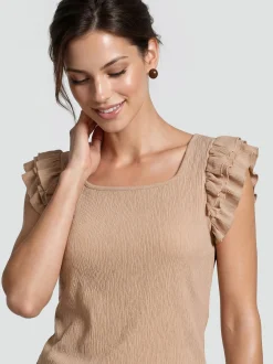 Usha Damen Rüschentop in camel