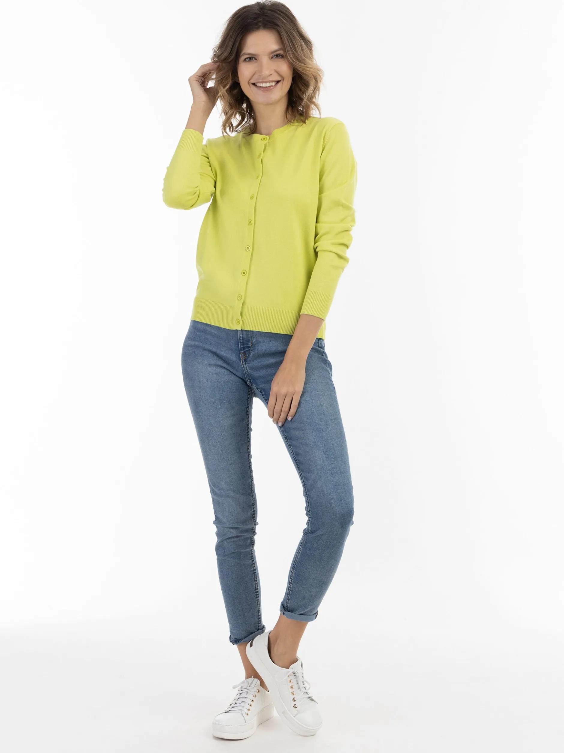 Usha Damen Strickjacke in grün - Ausschnitt: Rundhals