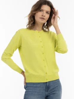 Usha Damen Strickjacke in grün - Ausschnitt: Rundhals