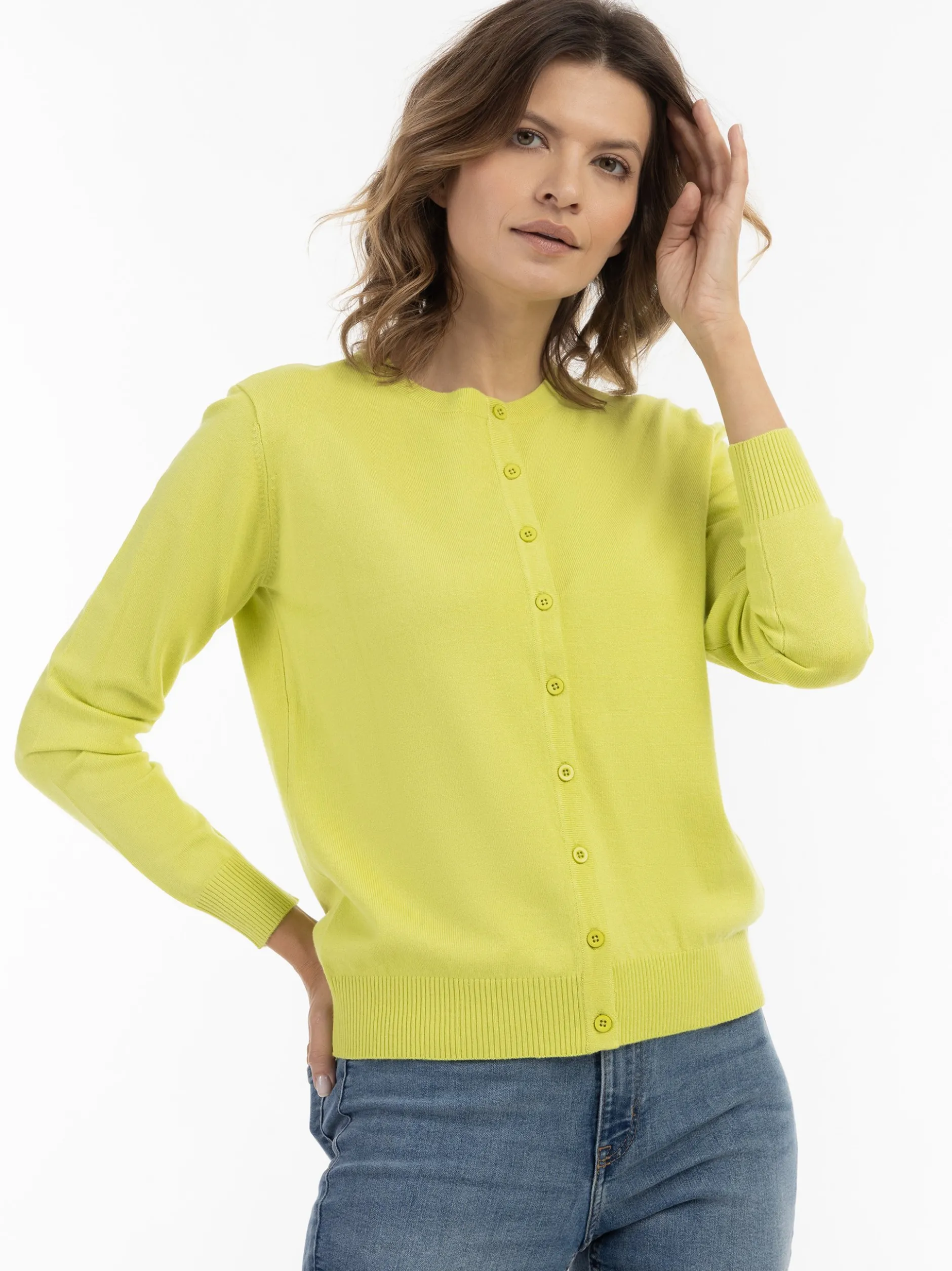 Usha Damen Strickjacke in grün - Ausschnitt: Rundhals