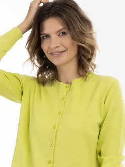 Usha Damen Strickjacke in grün - Ausschnitt: Rundhals