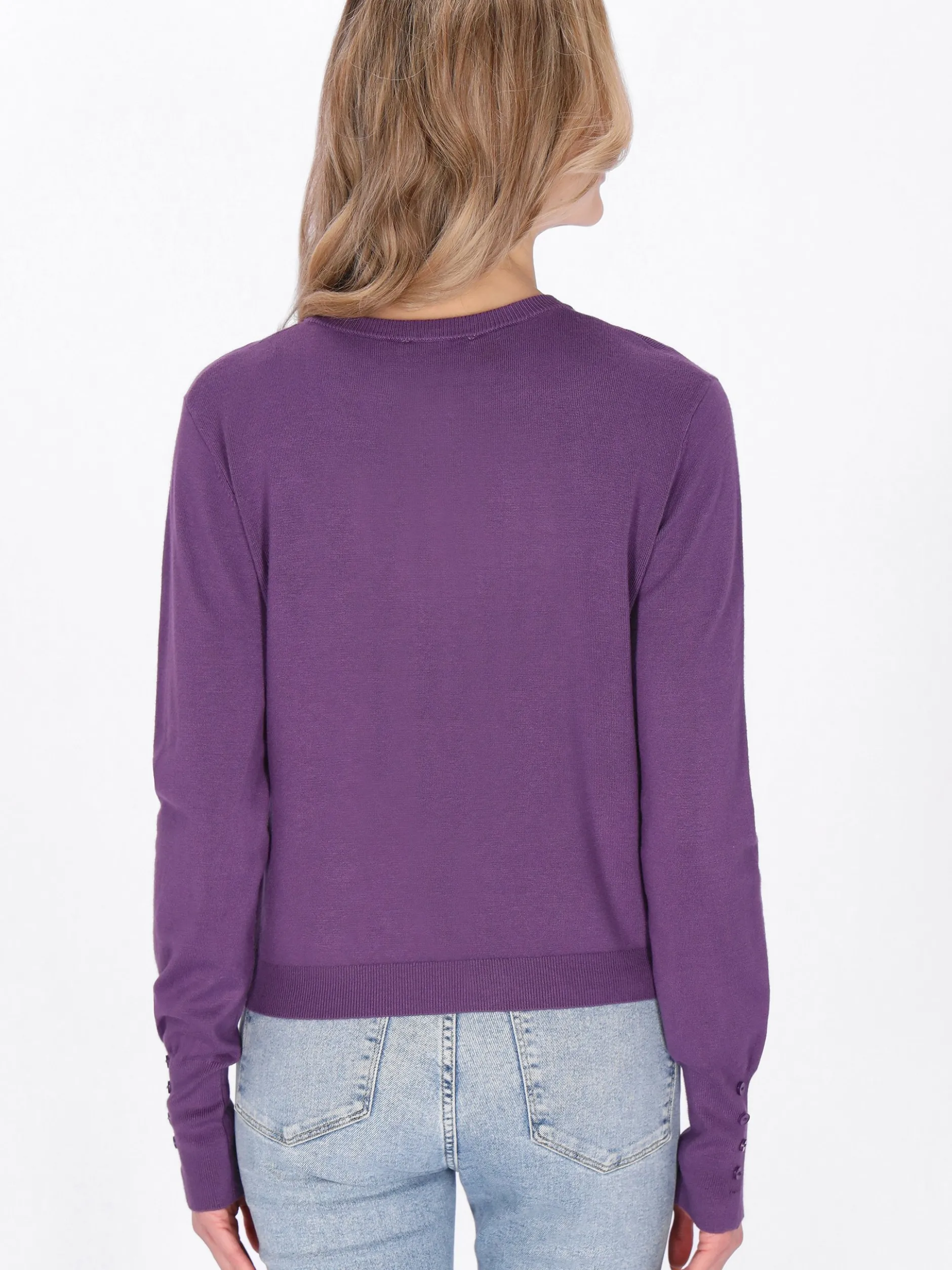 Usha Damen Strickjacke in lila - Ausschnitt: Rundhals