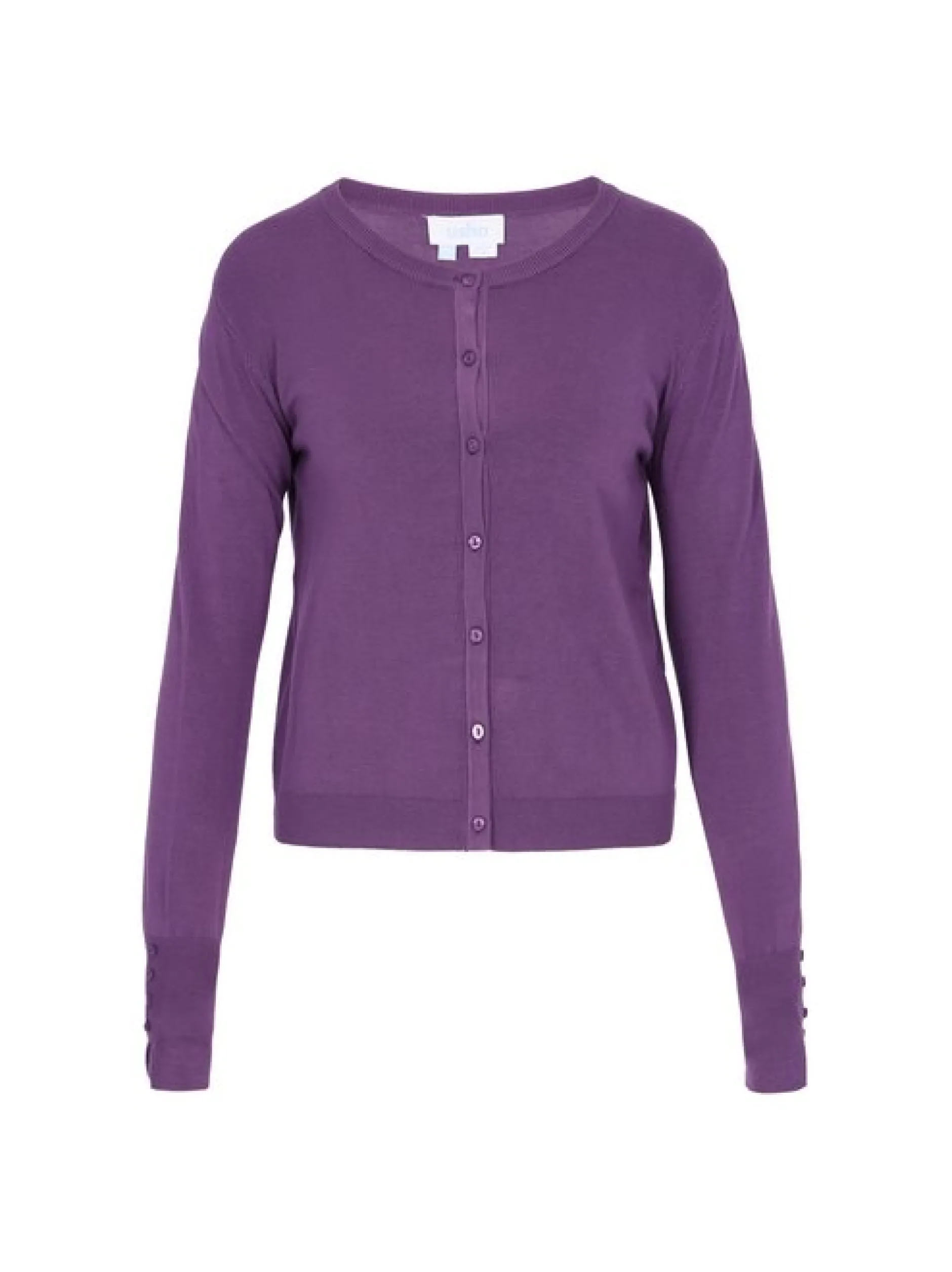 Usha Damen Strickjacke in lila - Ausschnitt: Rundhals