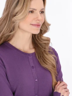 Usha Damen Strickjacke in lila - Ausschnitt: Rundhals