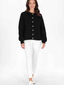 Usha Damen Strickjacke in schwarz - Ausschnitt: Rundhals