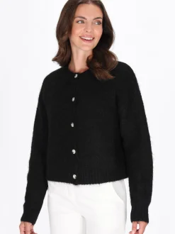 Usha Damen Strickjacke in schwarz - Ausschnitt: Rundhals