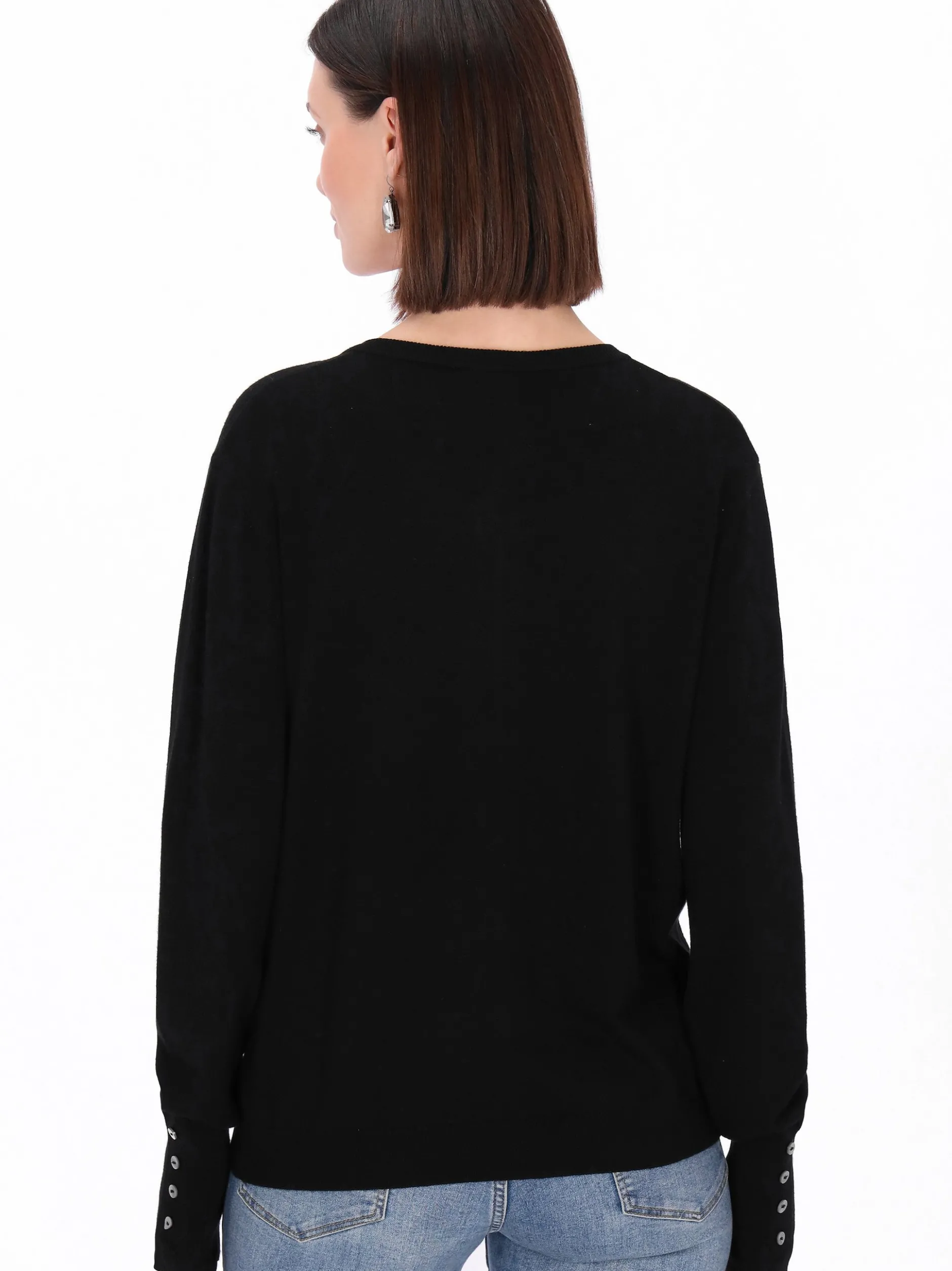Usha Damen Strickjacke in schwarz - Ausschnitt: Rundhals