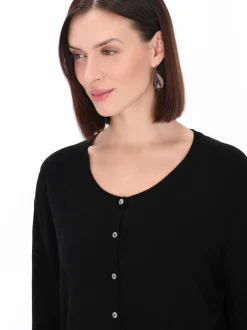 Usha Damen Strickjacke in schwarz - Ausschnitt: Rundhals
