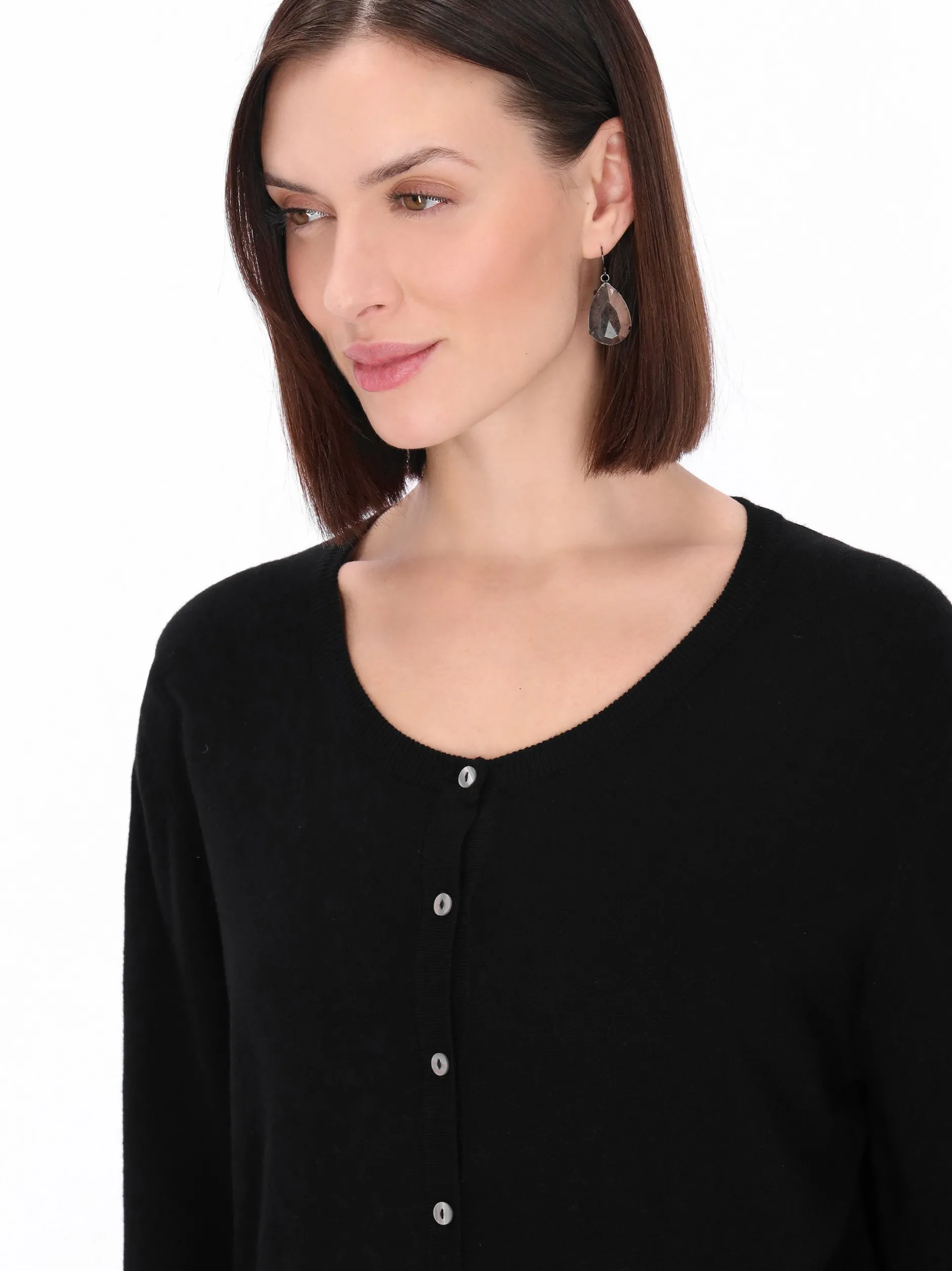 Usha Damen Strickjacke in schwarz - Ausschnitt: Rundhals