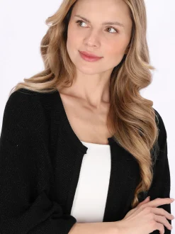 Usha Damen Strickjacke in schwarz - Ausschnitt: Rundhals