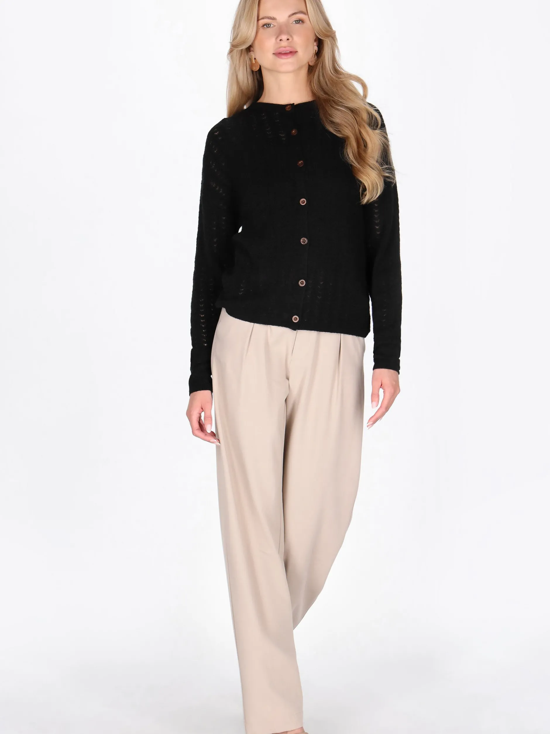 Usha Damen Strickjacke in schwarz - Ausschnitt: Rundhals
