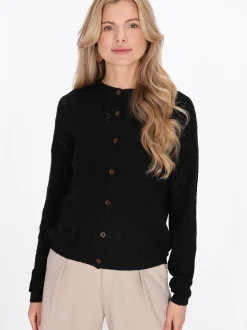 Usha Damen Strickjacke in schwarz - Ausschnitt: Rundhals