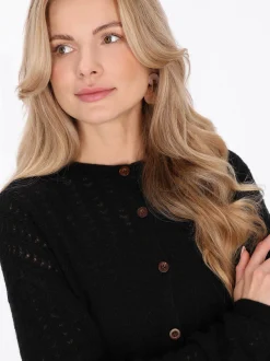 Usha Damen Strickjacke in schwarz - Ausschnitt: Rundhals