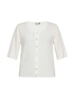 Usha Damen Strickjacke in weiß - Ausschnitt: U-Boot