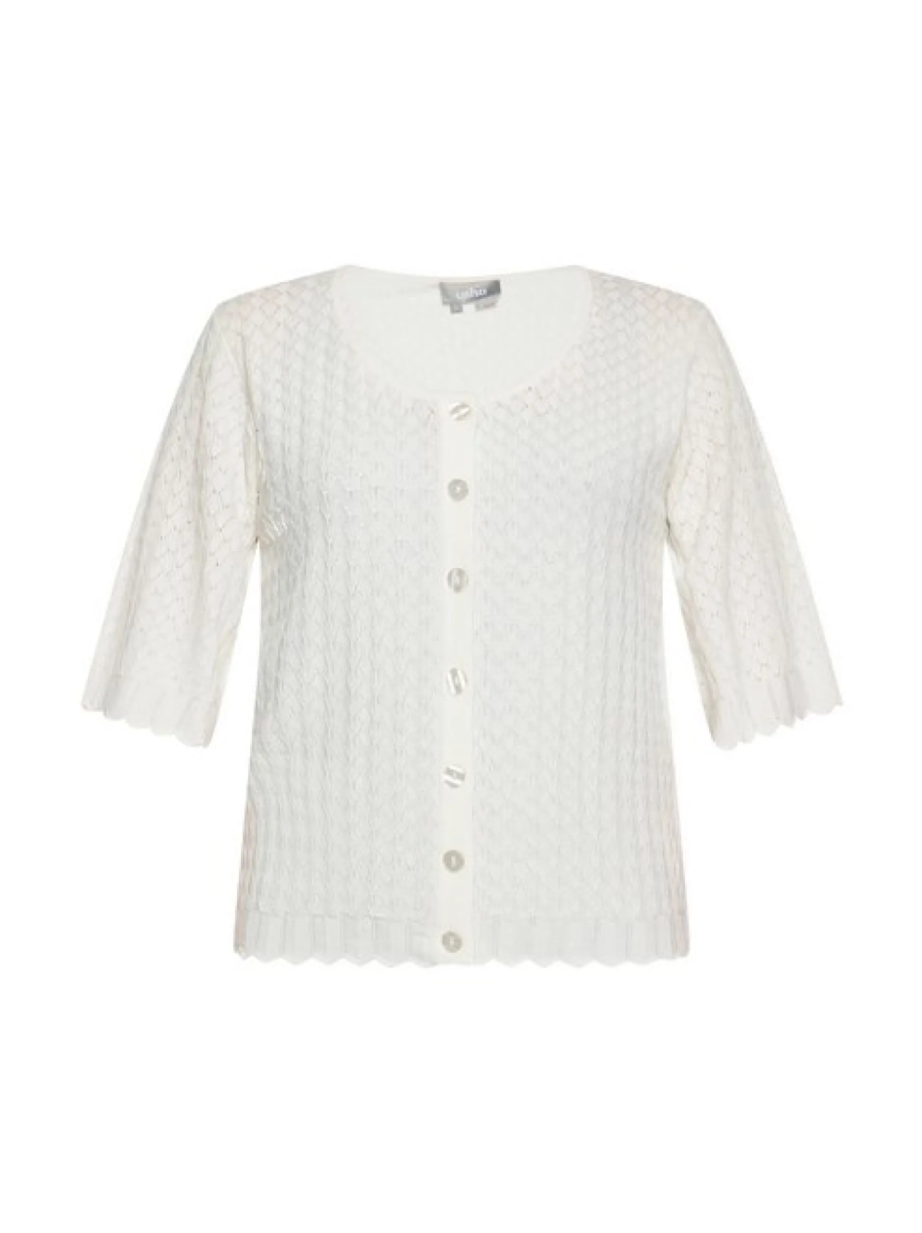 Usha Damen Strickjacke in weiß - Ausschnitt: U-Boot