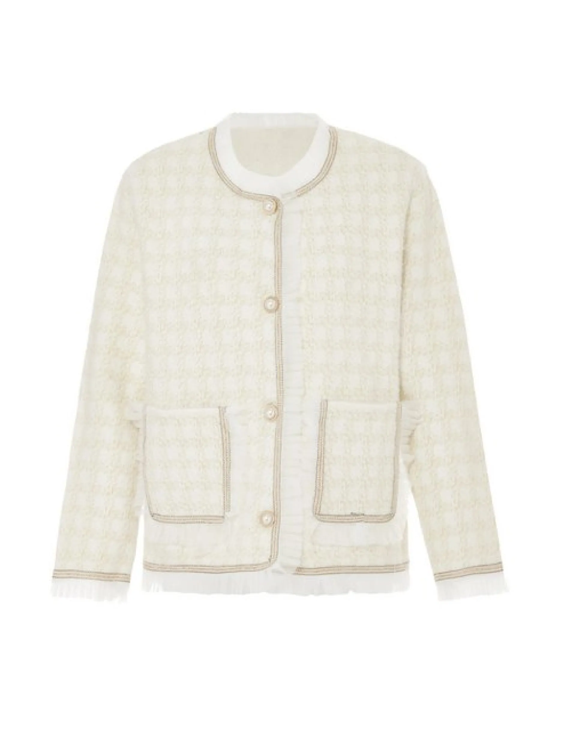 Usha Damen Strickjacke in weiß - Ausschnitt: Rundhals