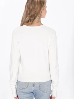 Usha Damen Strickjacke in weiß - Ausschnitt: Rundhals