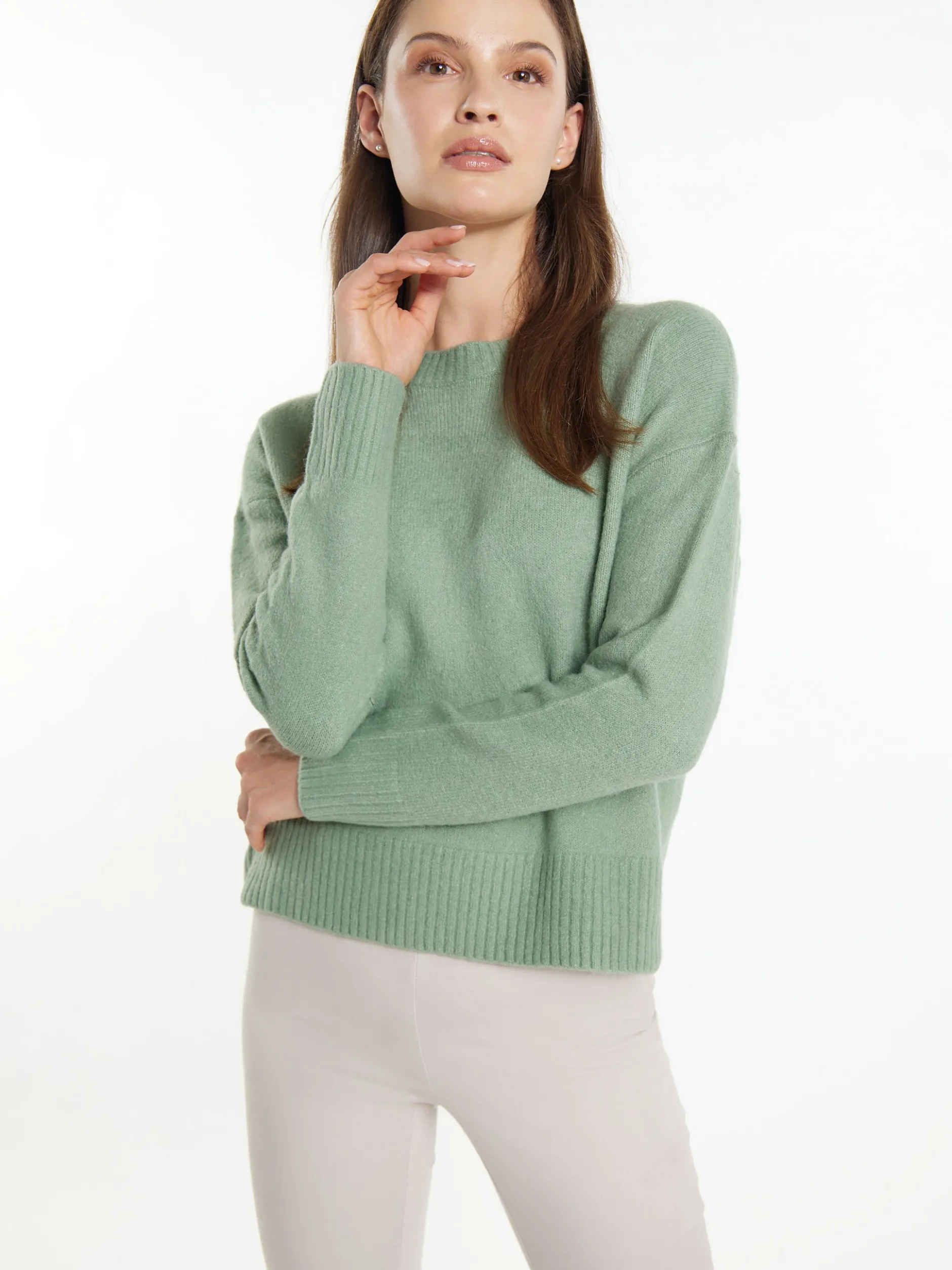 Usha Damen Strickpullover in grün - Ausschnitt: Rundhals