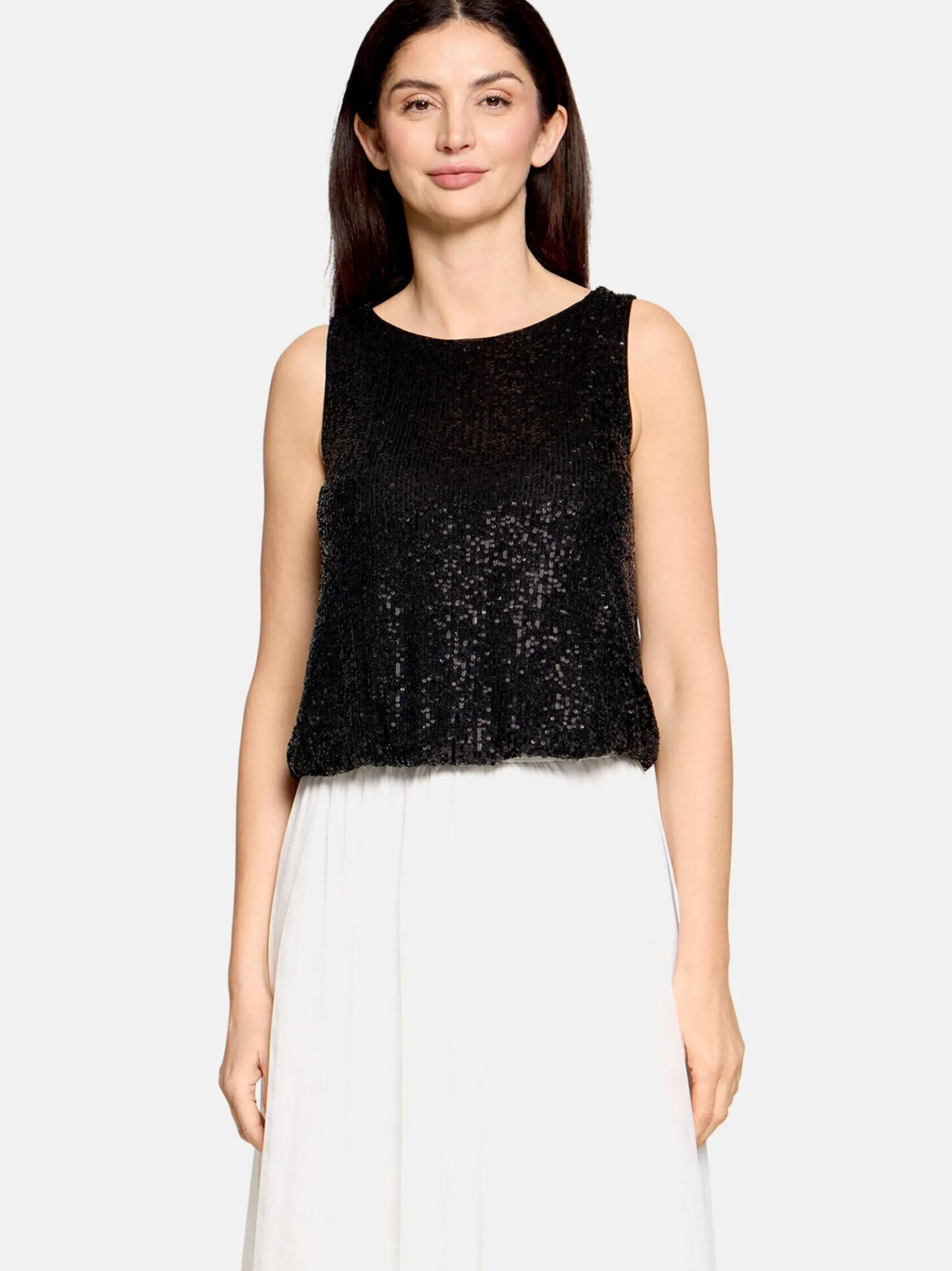 Vera Mont Damen Pailletten-Top in schwarz