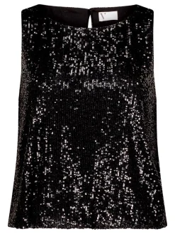 Vera Mont Damen Pailletten-Top in schwarz