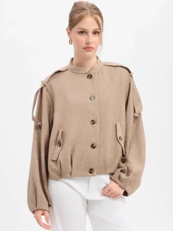 Y.A.S Damen Blouson - YASRina in taupe - Ärmel: langarm
