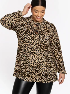 YOEK Damen Bluse in beige schwarz