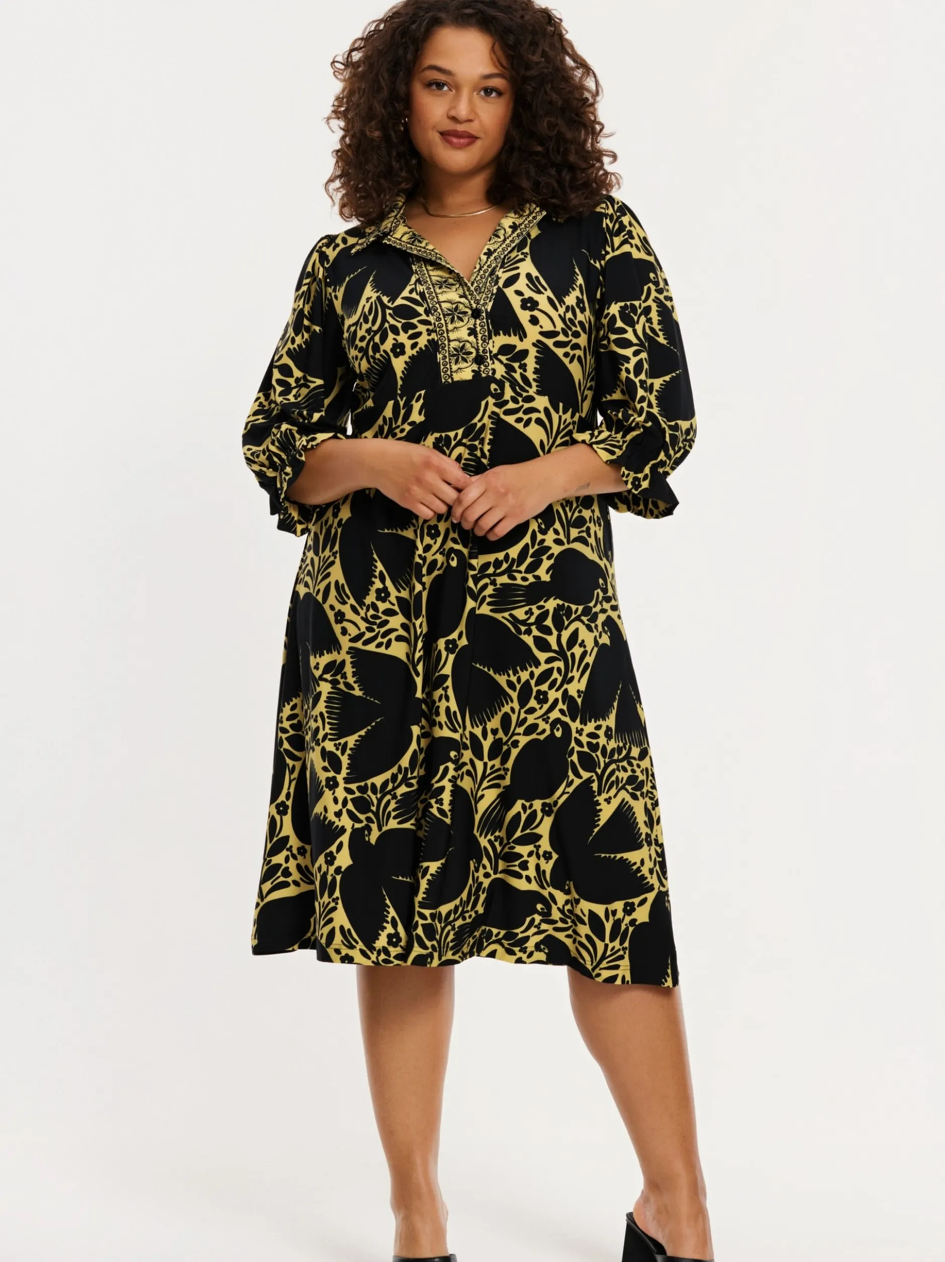 YOEK Damen Kleid in schwarz gelb