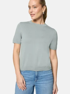 zero Damen Kurzarmpullover in silber blau